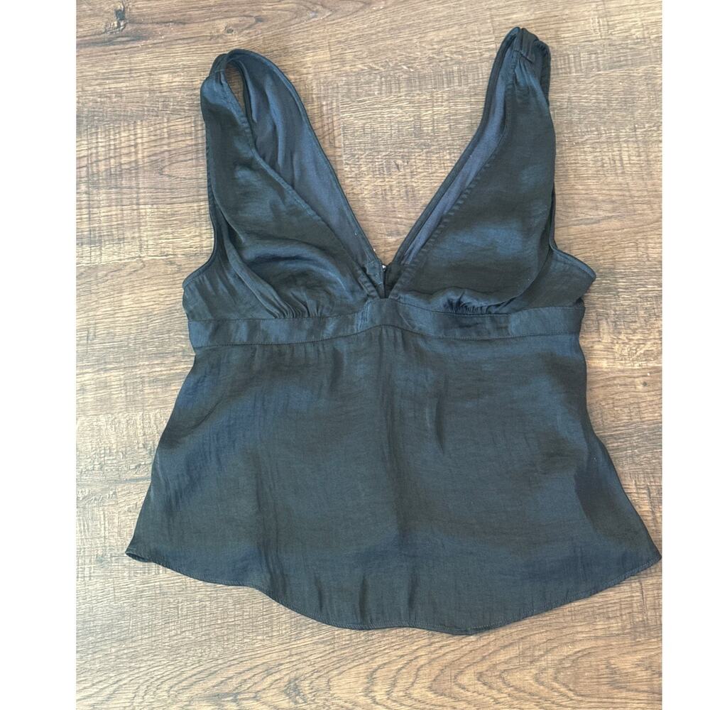 Intimately Free People Satin Black Tank V Neck Covered Buttons Small